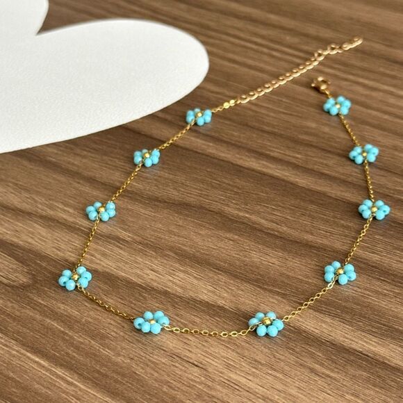 Floral Blue Necklace Q55 - Picture 4 of 6